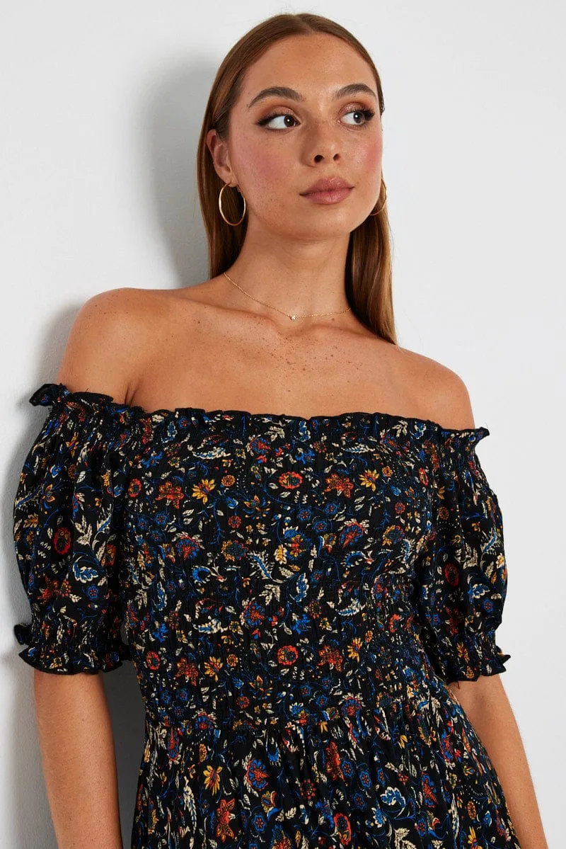Black Boho Maxi Dress Short Sleeve Tiered sold by Ally Fashion product image thumbnail 3
