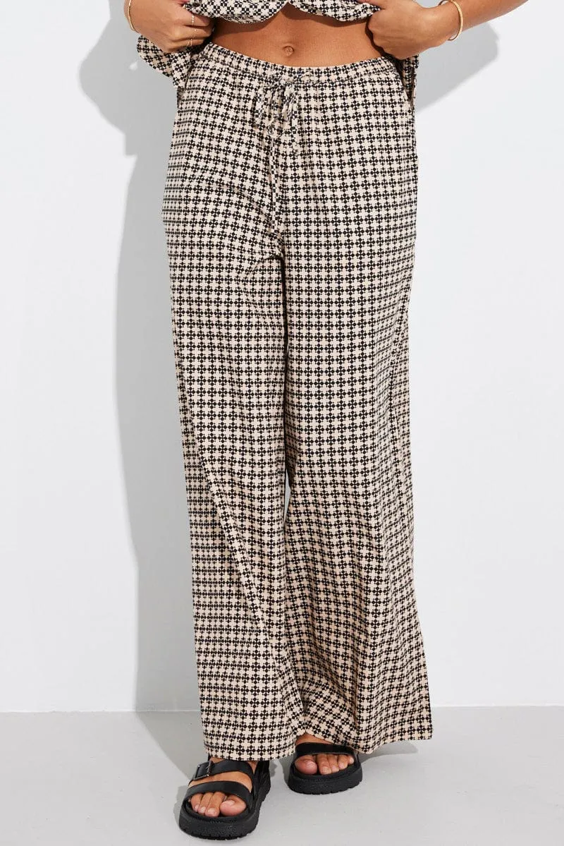 Brown Geo Wide Leg Pants Mid Rise sold by Ally Fashion product image thumbnail 3
