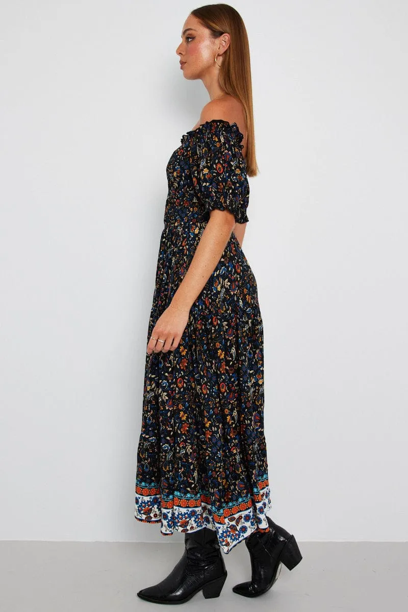 Black Boho Maxi Dress Short Sleeve Tiered sold by Ally Fashion product image thumbnail 4