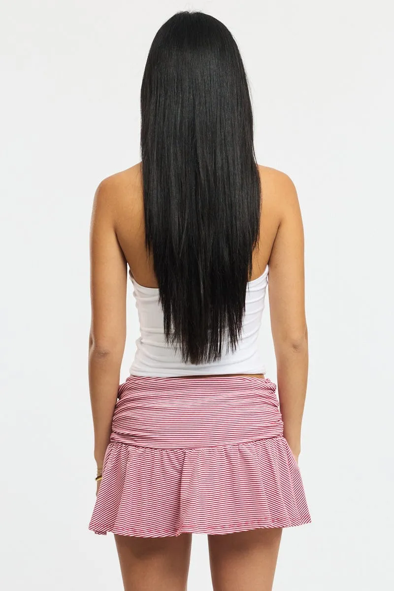 Red Stripe Ruched Waist Mini Skort Skirt Shorts Lined sold by Ally Fashion product image thumbnail 5