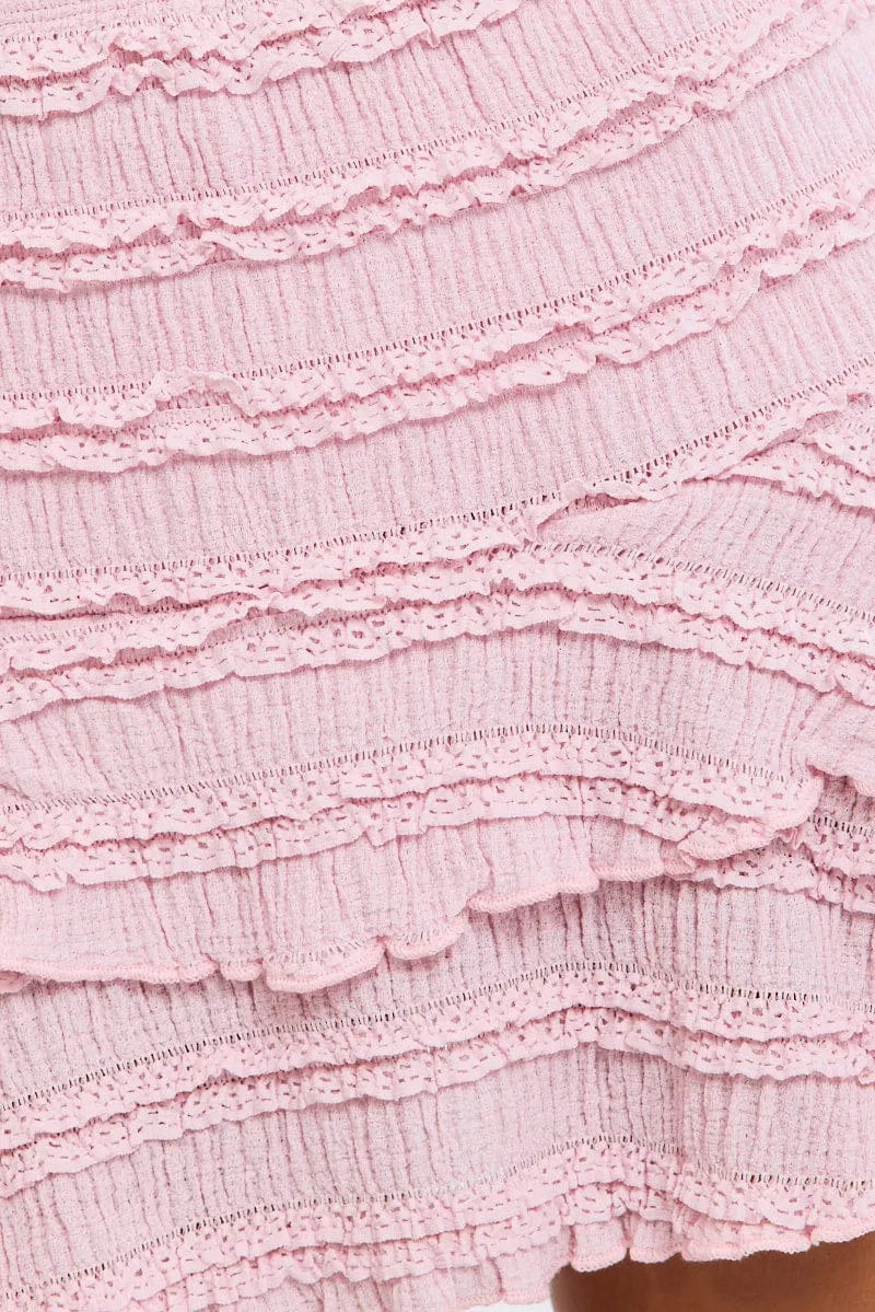 Pink Mini Skort Skirt High Rise Textured Flared Layered sold by Ally Fashion product image thumbnail 5