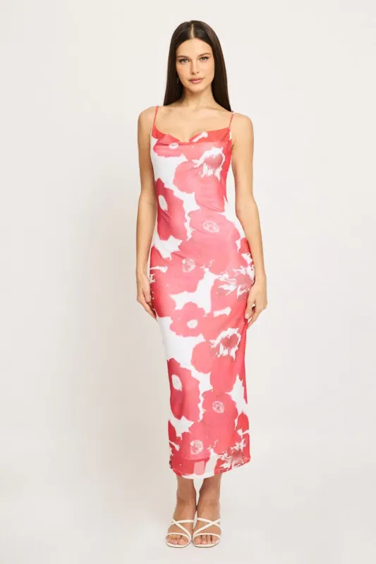 Red Floral Bodycon Dress Cowl Neck Maxi sold by Ally Fashion
