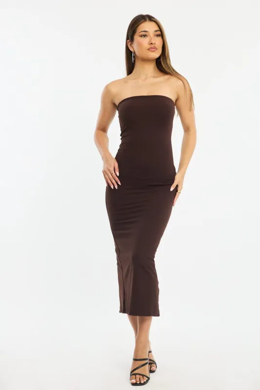 Brown Strapless Bodycon Dress sold by Ally Fashion