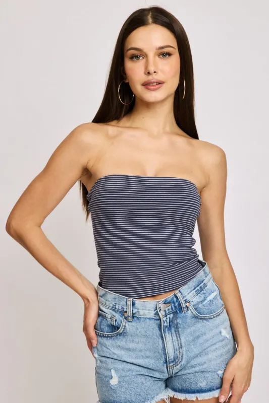 Blue Stripe Striped Bandeau Top sold by Ally Fashion