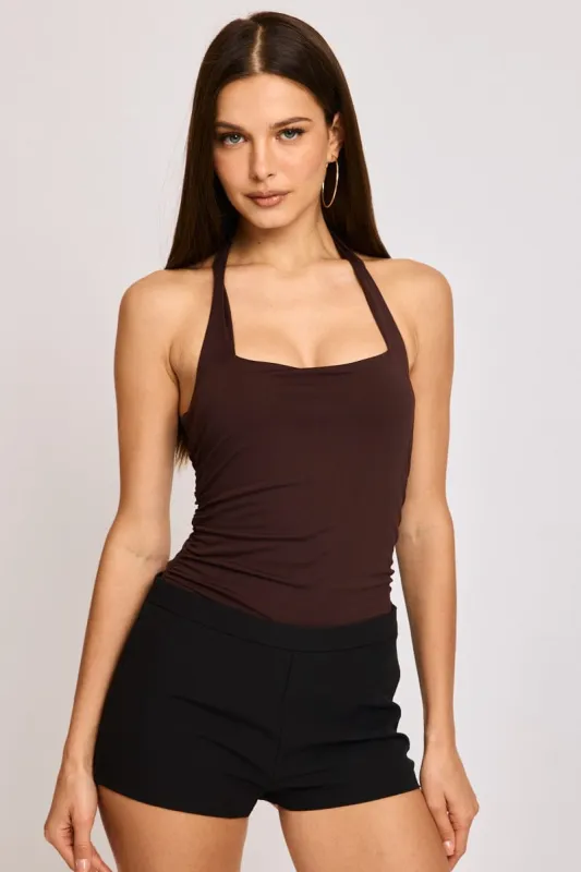 Brown Halter Neck Bodysuit sold by Ally Fashion