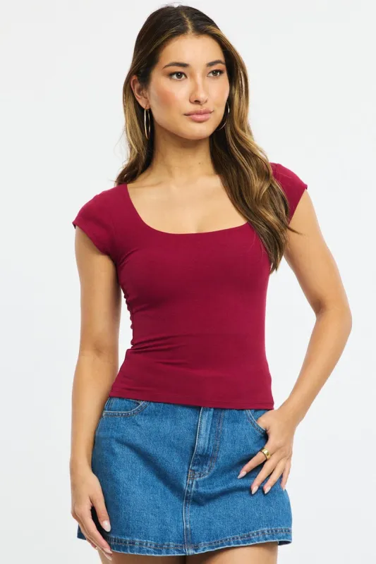 Red Square Neck T-shirt Cap Sleeve sold by Ally Fashion