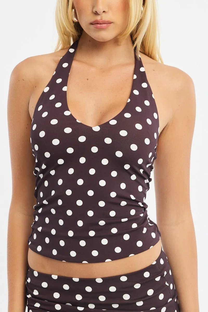 Brown Polka Dot Halter Top Polka Dot sold by Ally Fashion product image thumbnail 5