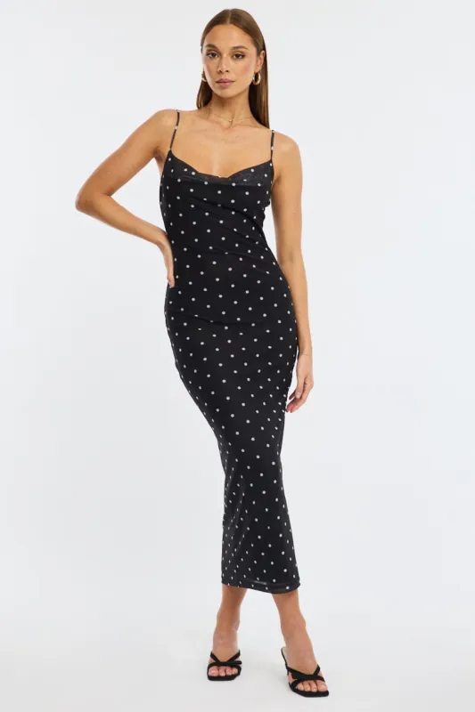 Black Polka Dot Bodycon Dress Polka Dot Cowl Neck Maxi sold by Ally Fashion