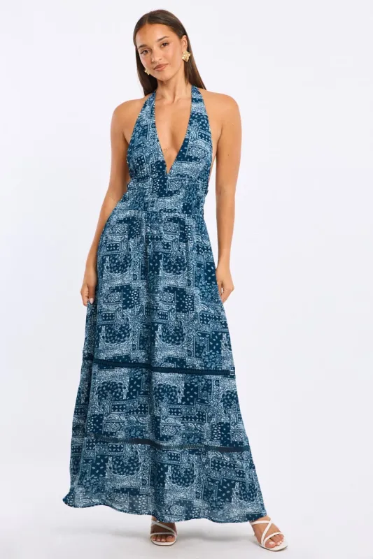 Blue Boho Maxi Dress Halter Neck sold by Ally Fashion
