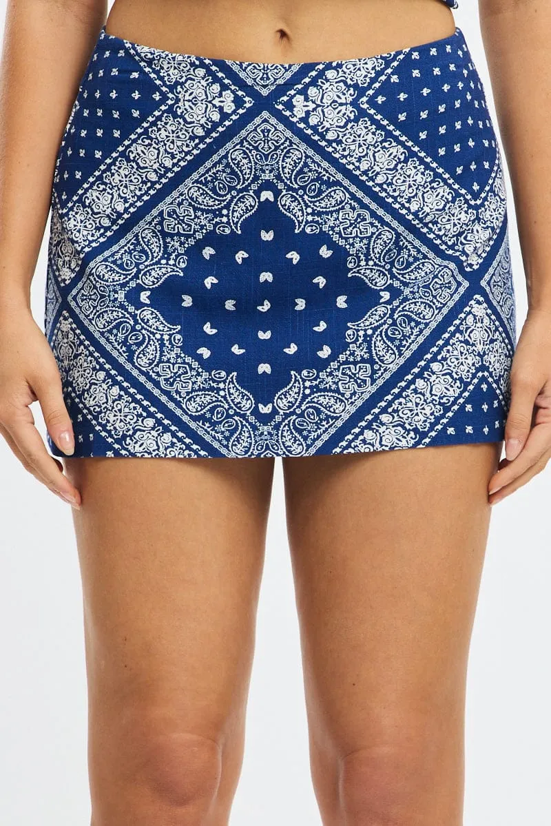 Blue Paisley Linen Blend Mini Skort High Rise Shorts Lined sold by Ally Fashion product image thumbnail 2