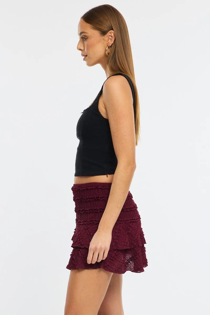 Red Mini Skort Skirt High Rise Textured Flared Layered sold by Ally Fashion product image thumbnail 4