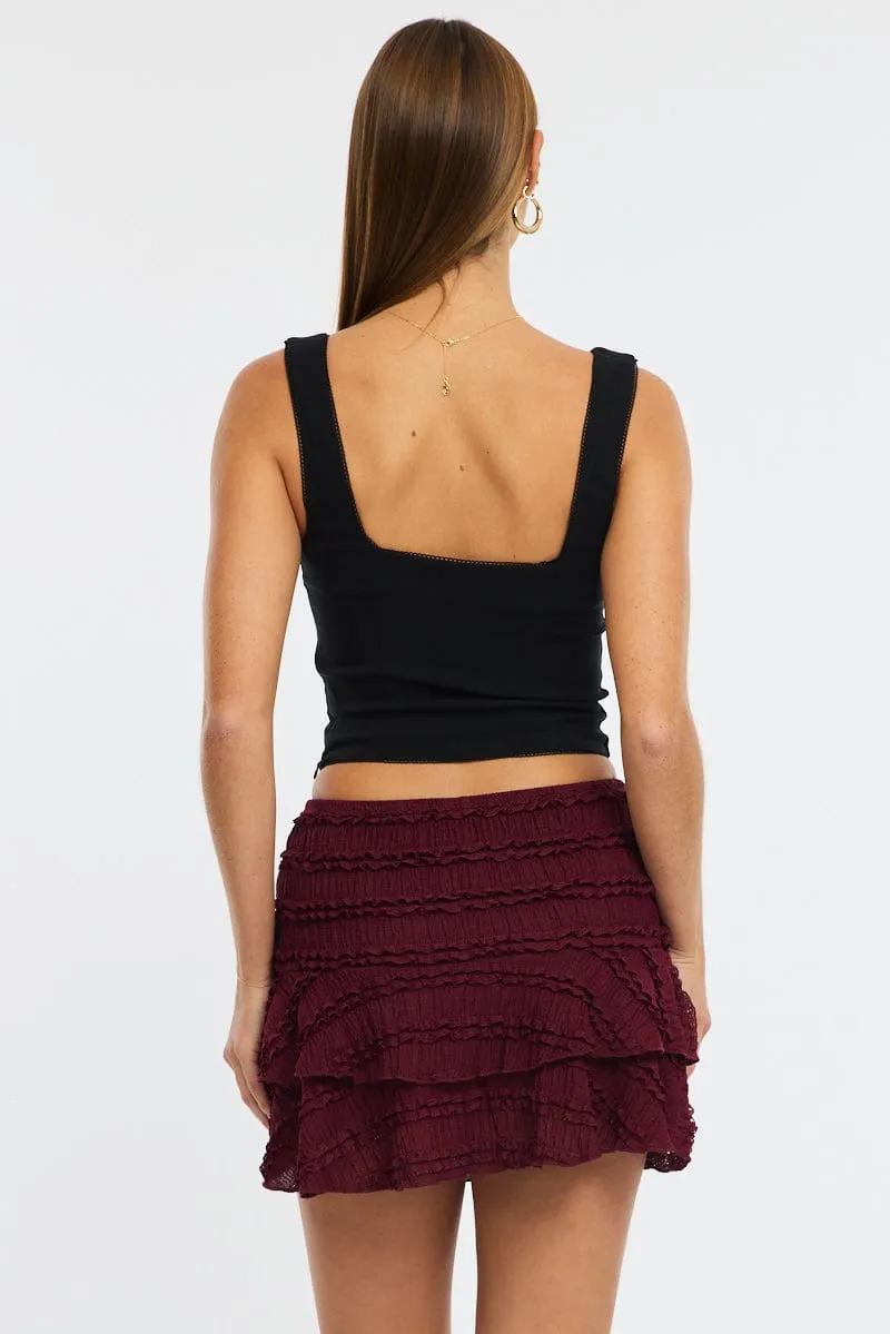 Red Mini Skort Skirt High Rise Textured Flared Layered sold by Ally Fashion product image thumbnail 5