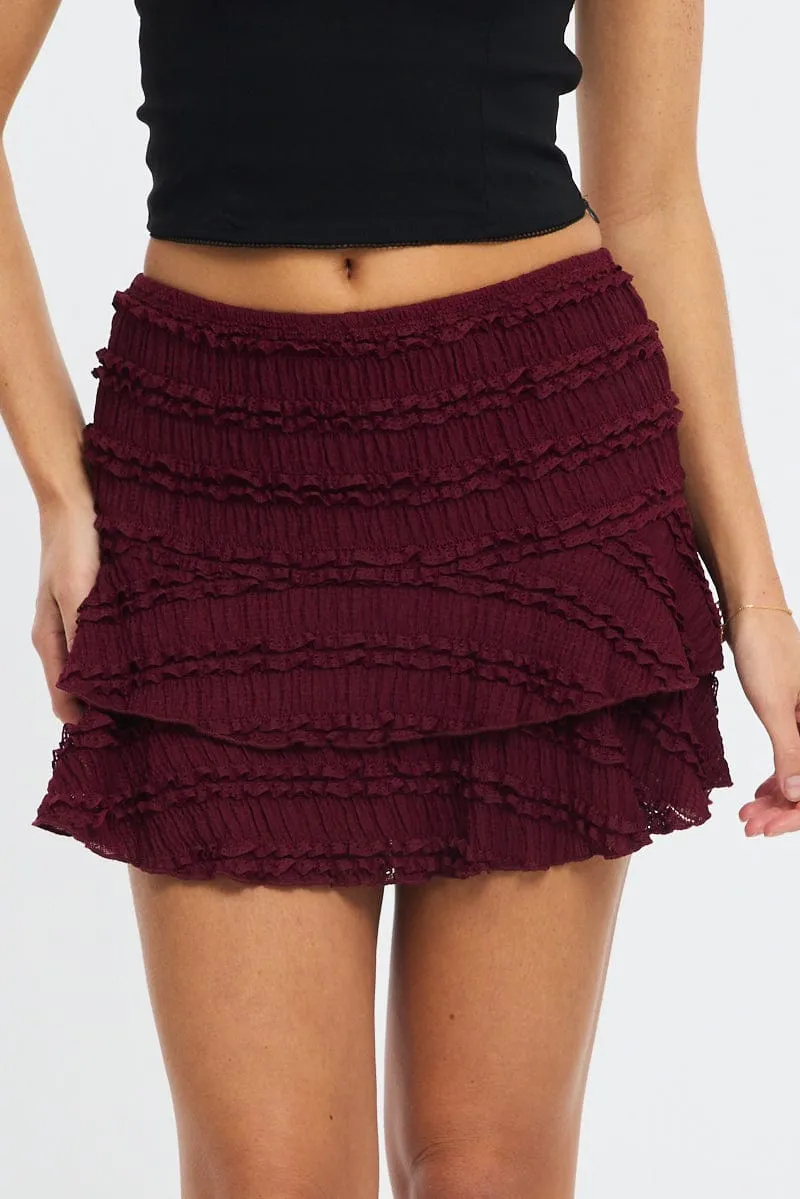 Red Mini Skort Skirt High Rise Textured Flared Layered sold by Ally Fashion product image thumbnail 2