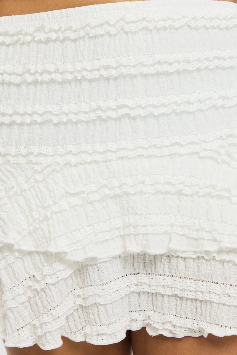 White Mini Skort Skirt High Rise Textured Flared Layered sold by Ally Fashion product image thumbnail 5