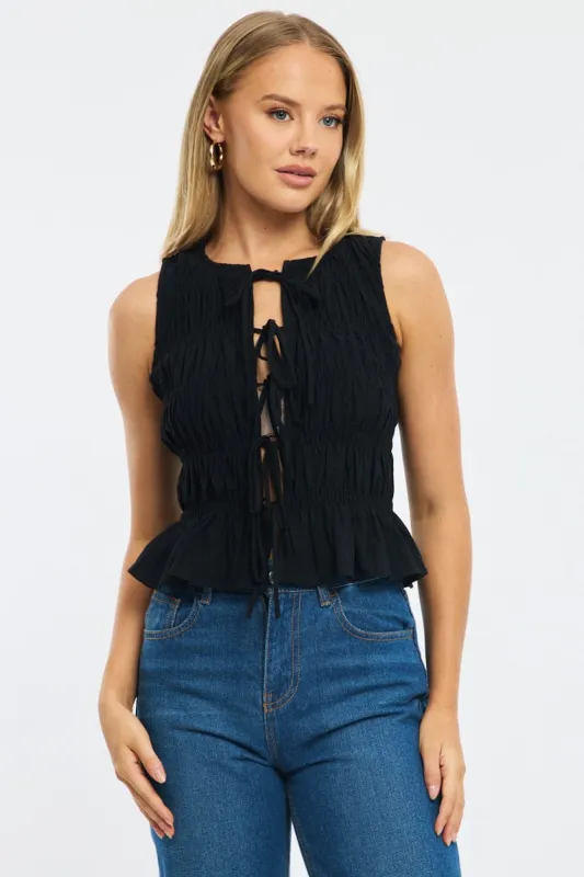 Black Creased Top Tie Up sold by Ally Fashion