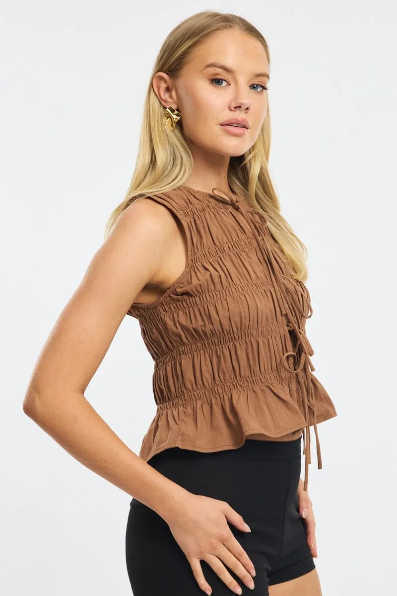 Brown Creased Top Tie Up sold by Ally Fashion product image thumbnail 3