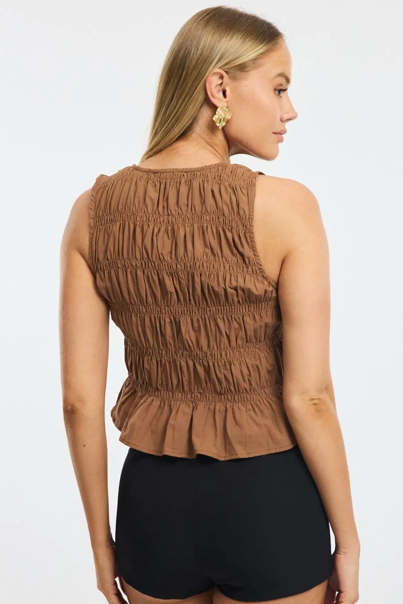 Brown Creased Top Tie Up sold by Ally Fashion product image thumbnail 4