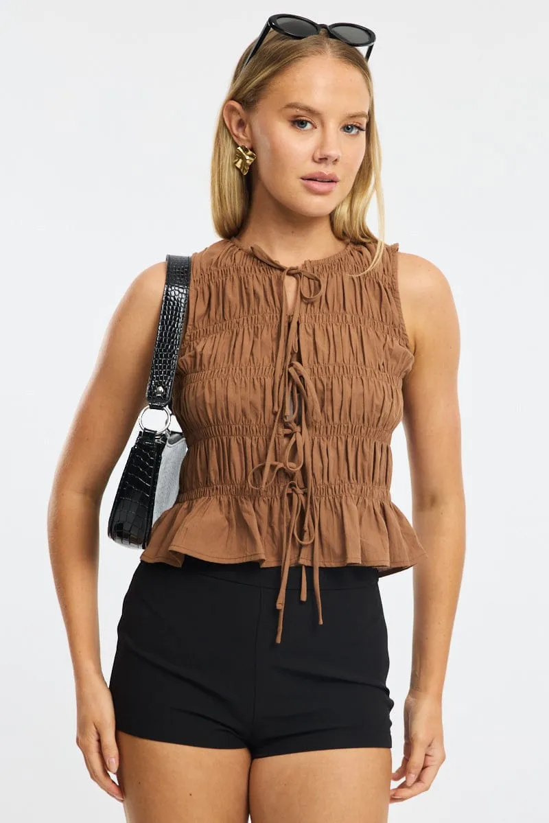 Brown Creased Top Tie Up sold by Ally Fashion