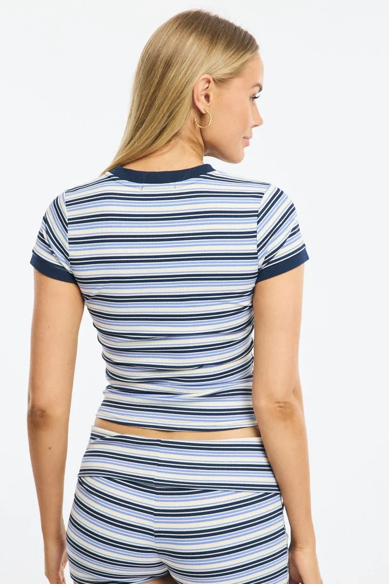 Blue Stripe Striped Top Short Sleeve sold by Ally Fashion product image thumbnail 4