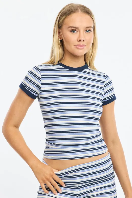 Blue Stripe Striped Top Short Sleeve sold by Ally Fashion