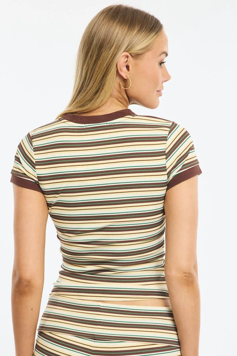 Yellow Stripe Striped Top Short Sleeve sold by Ally Fashion product image thumbnail 4