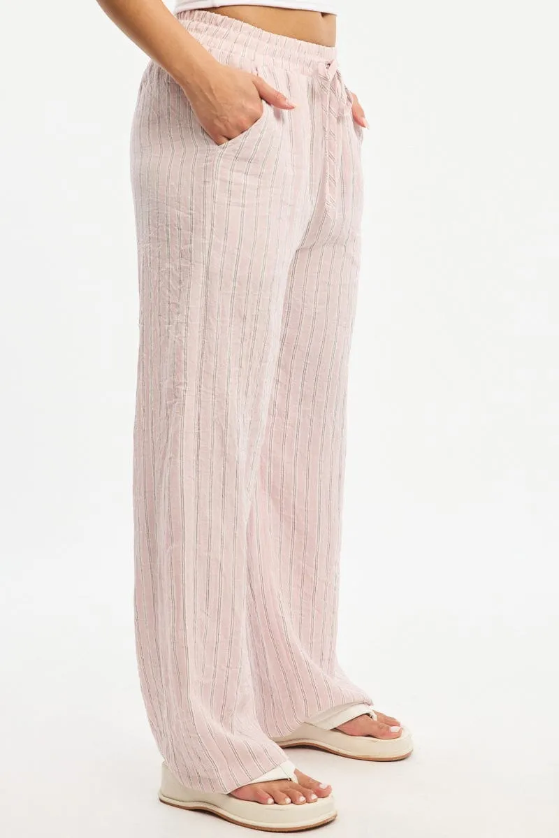 Pink Stripe Wide Leg Pants Elasticated Waist sold by Ally Fashion product image thumbnail 3