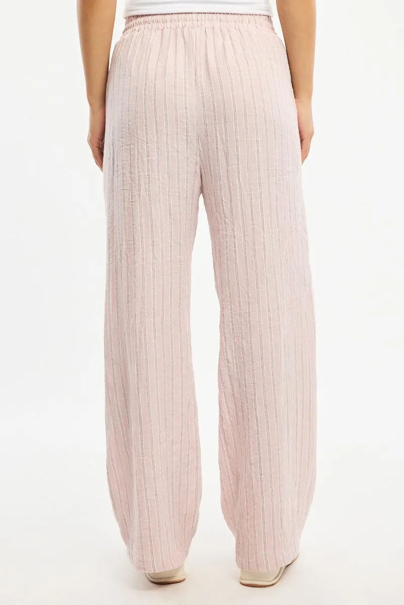Pink Stripe Wide Leg Pants Elasticated Waist sold by Ally Fashion product image thumbnail 4
