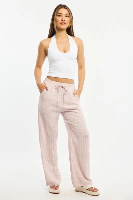 Pink Stripe Wide Leg Pants Elasticated Waist sold by Ally Fashion