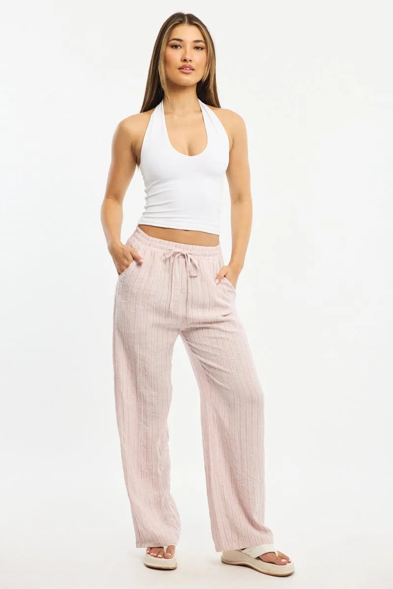 Pink Stripe Wide Leg Pants Elasticated Waist sold by Ally Fashion