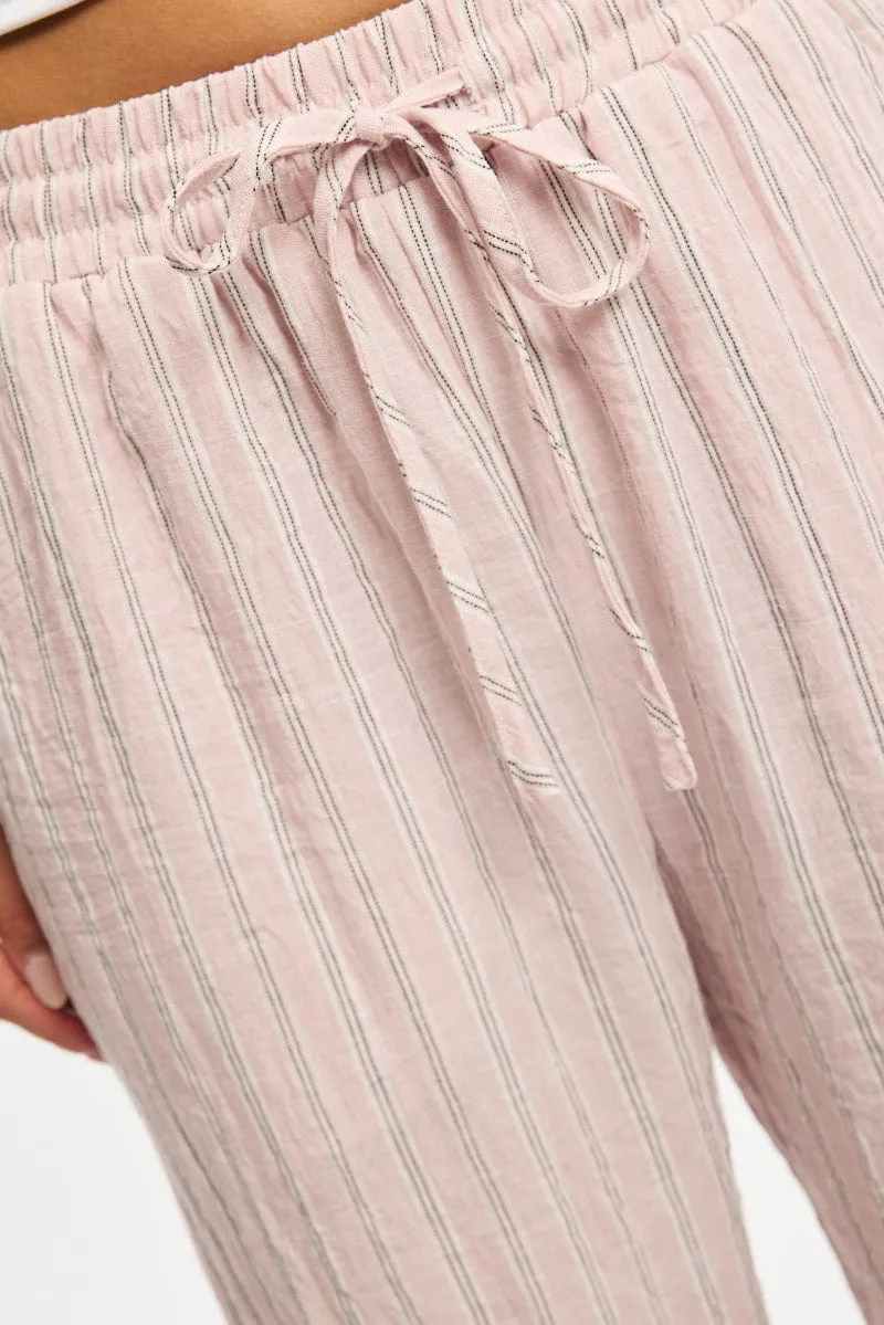 Pink Stripe Wide Leg Pants Elasticated Waist sold by Ally Fashion product image thumbnail 5