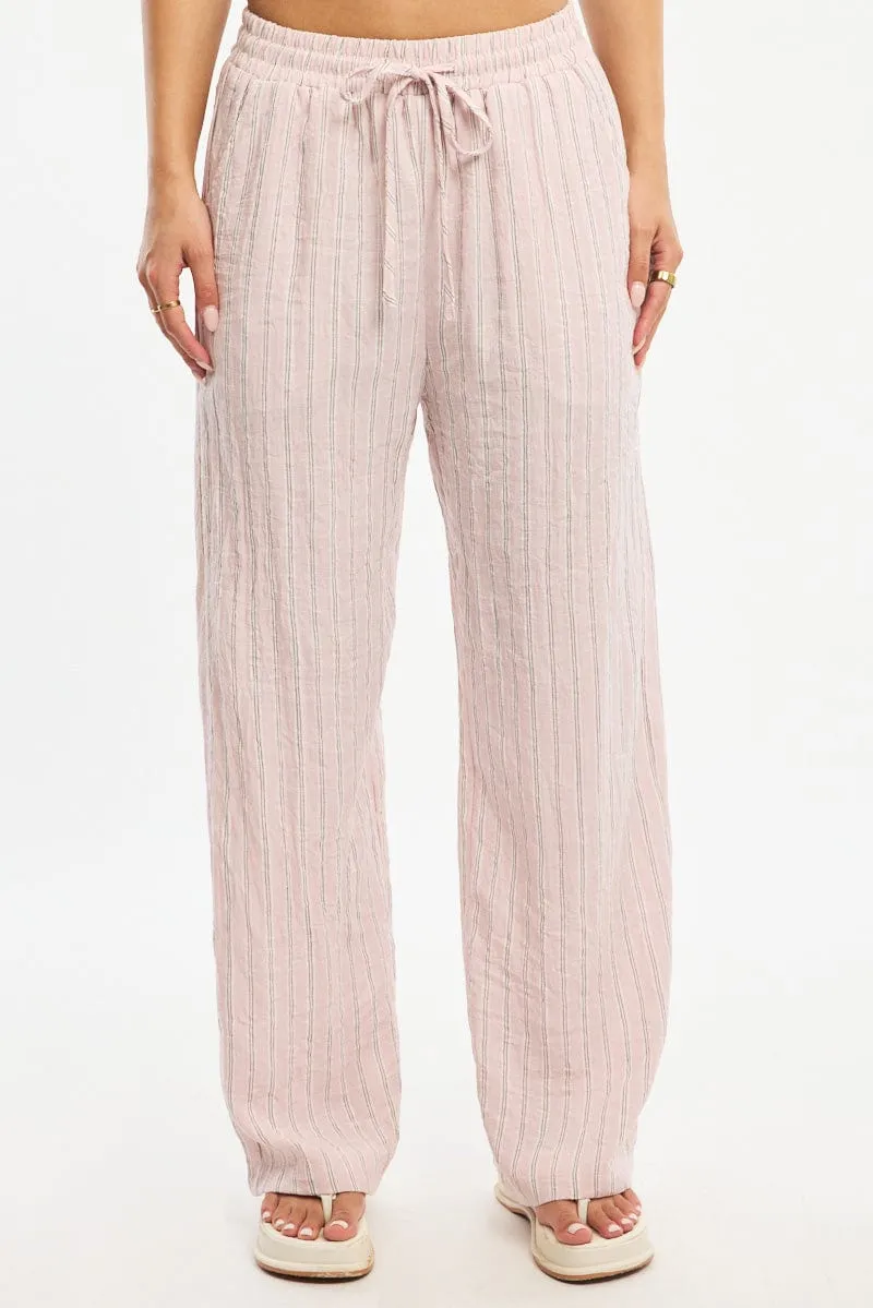 Pink Stripe Wide Leg Pants Elasticated Waist sold by Ally Fashion product image thumbnail 2