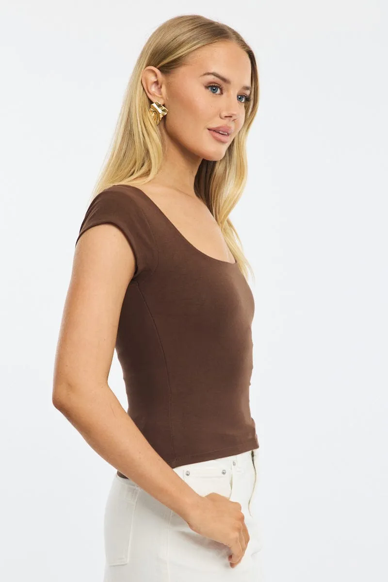 Brown Square Neck T-shirt Cap Sleeve sold by Ally Fashion product image thumbnail 3