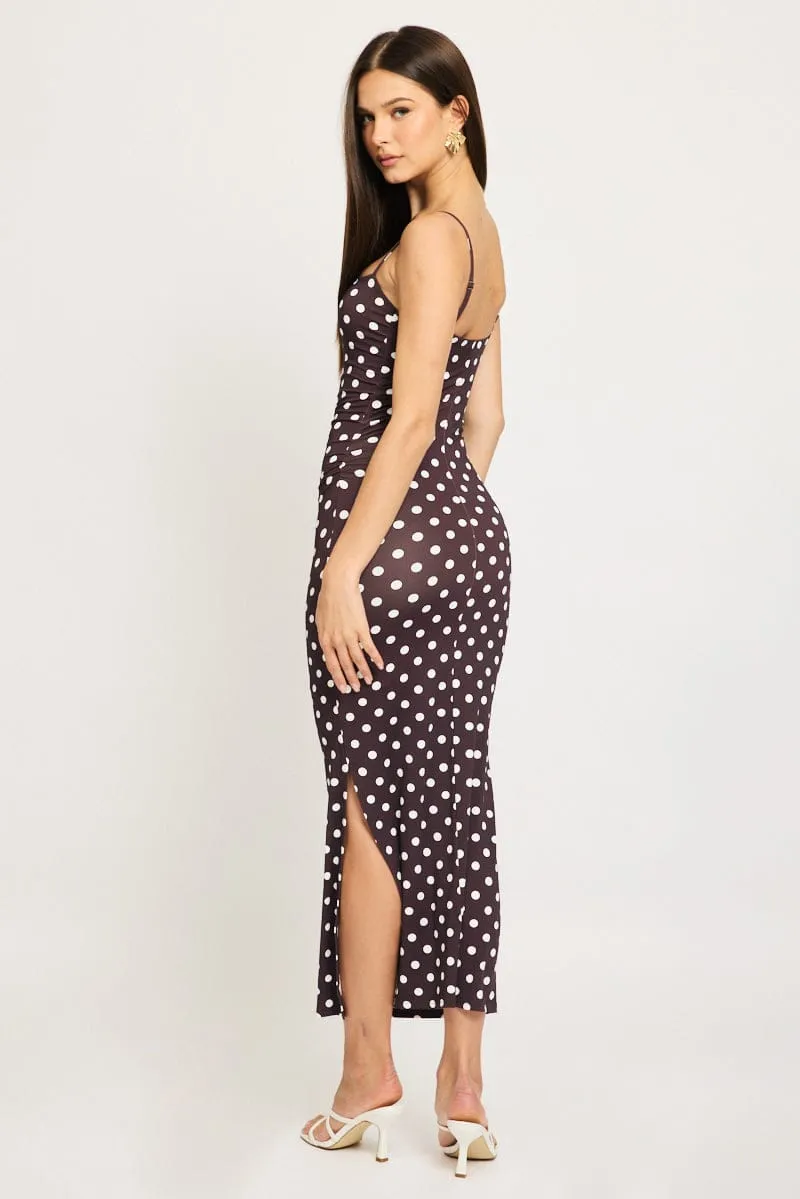 Brown Polka Dot Bodycon Dress Maxi sold by Ally Fashion product image thumbnail 4