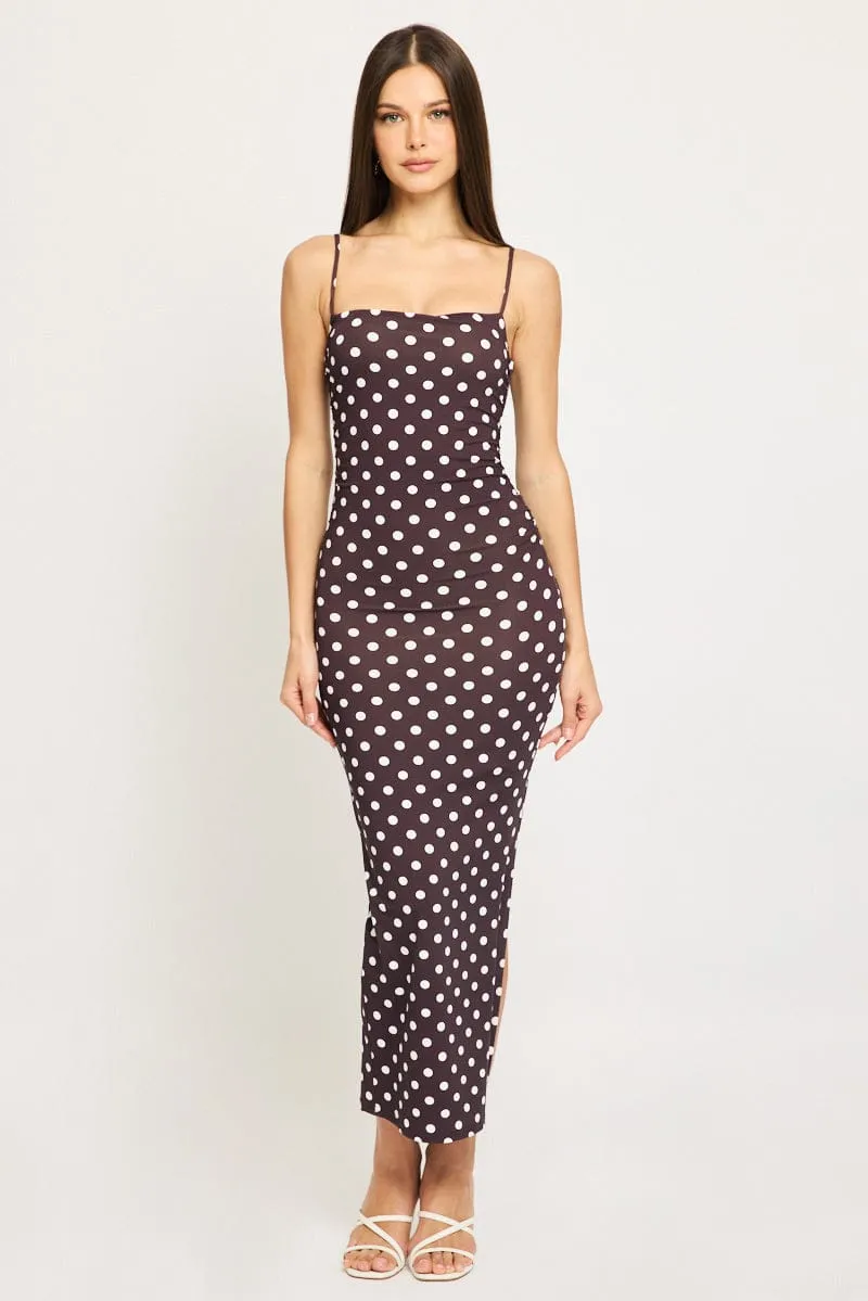 Brown Polka Dot Bodycon Dress Maxi sold by Ally Fashion