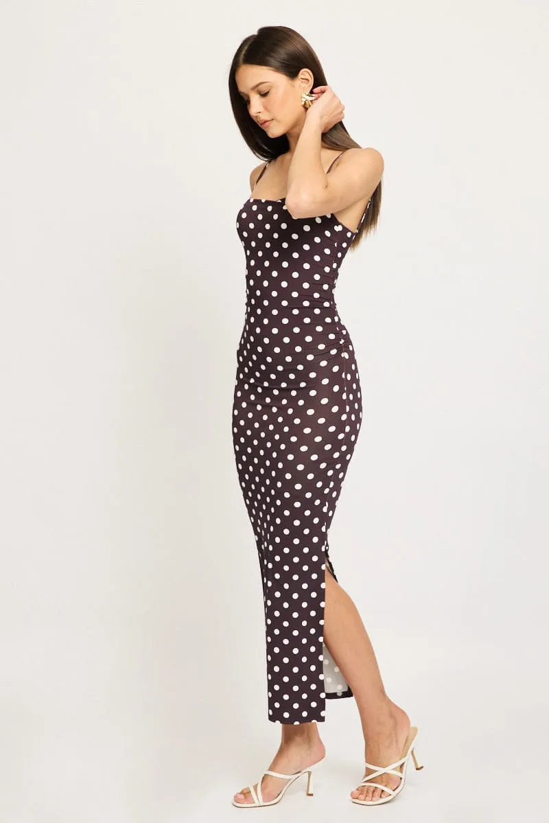 Brown Polka Dot Bodycon Dress Maxi sold by Ally Fashion product image thumbnail 3