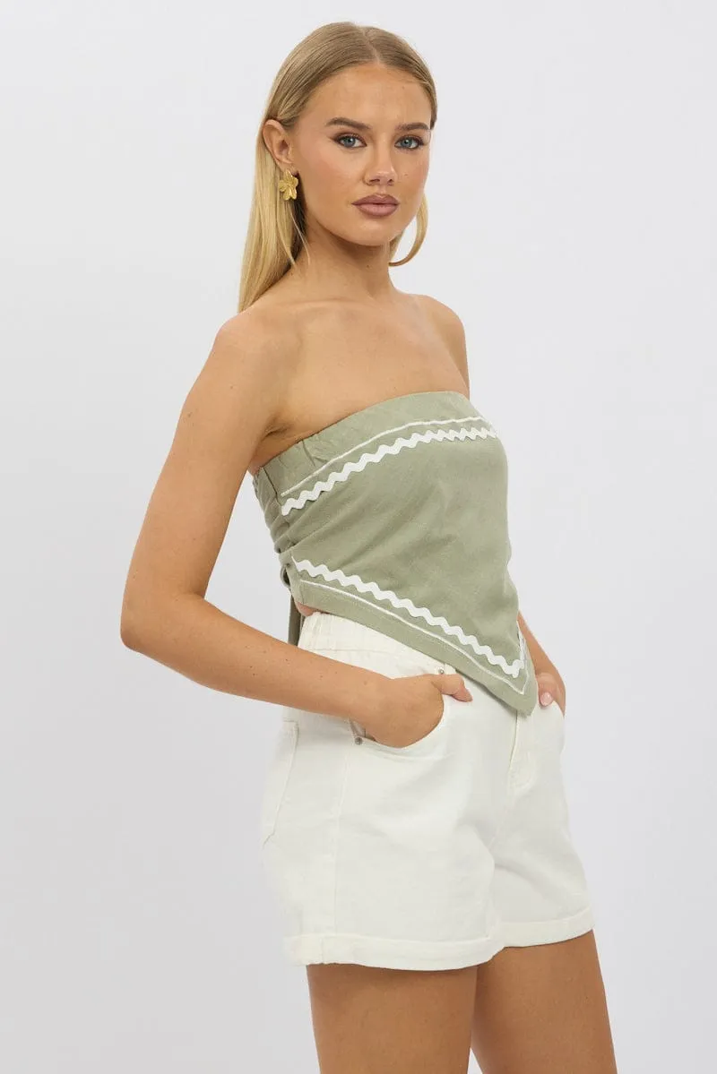 Green Scarf Top Sleeveless Bandeau Linen Blend Ric Rac sold by Ally Fashion product image thumbnail 4