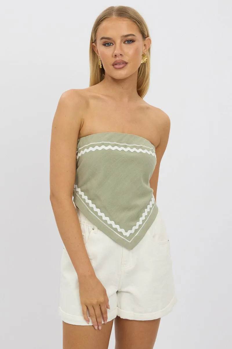 Green Scarf Top Sleeveless Bandeau Linen Blend Ric Rac sold by Ally Fashion