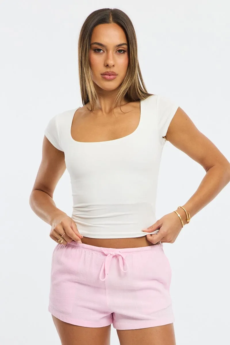 White Square Neck T-shirt Cap Sleeve sold by Ally Fashion