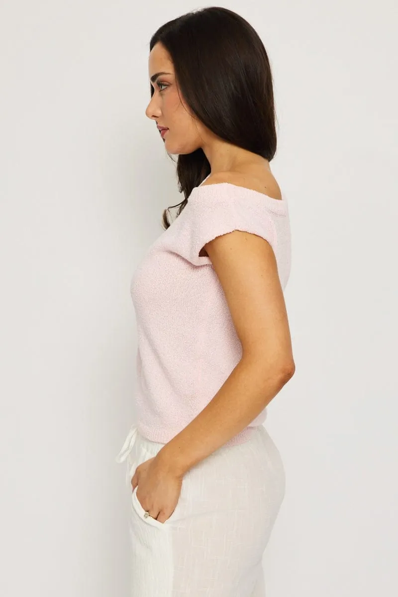 Pink Knit Top Off Shoulder sold by Ally Fashion product image thumbnail 4