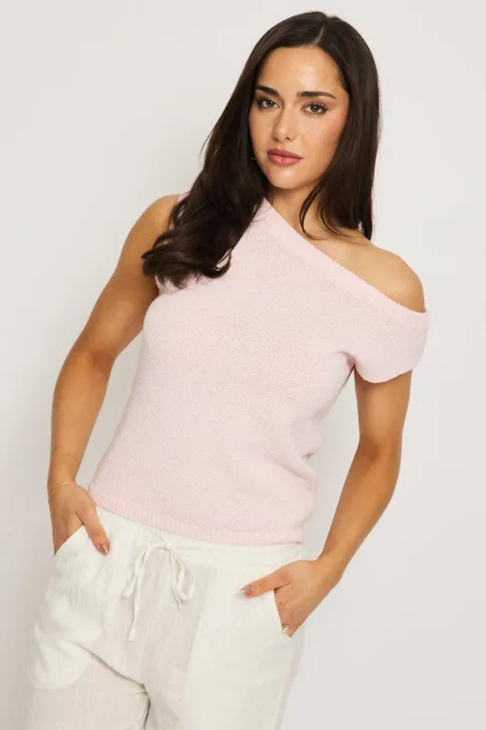 Pink Knit Top Off Shoulder sold by Ally Fashion