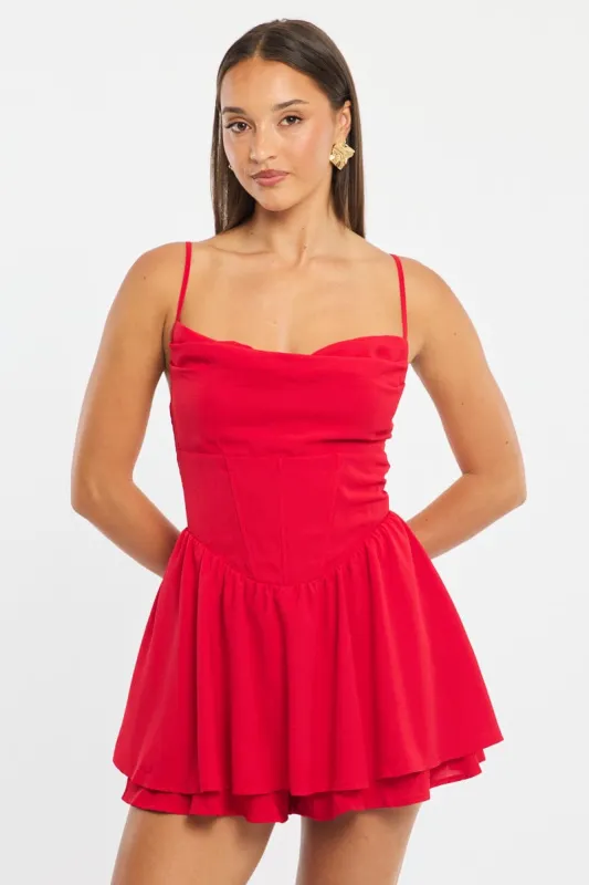 Red Playsuit Cowlneck Strappy sold by Ally Fashion