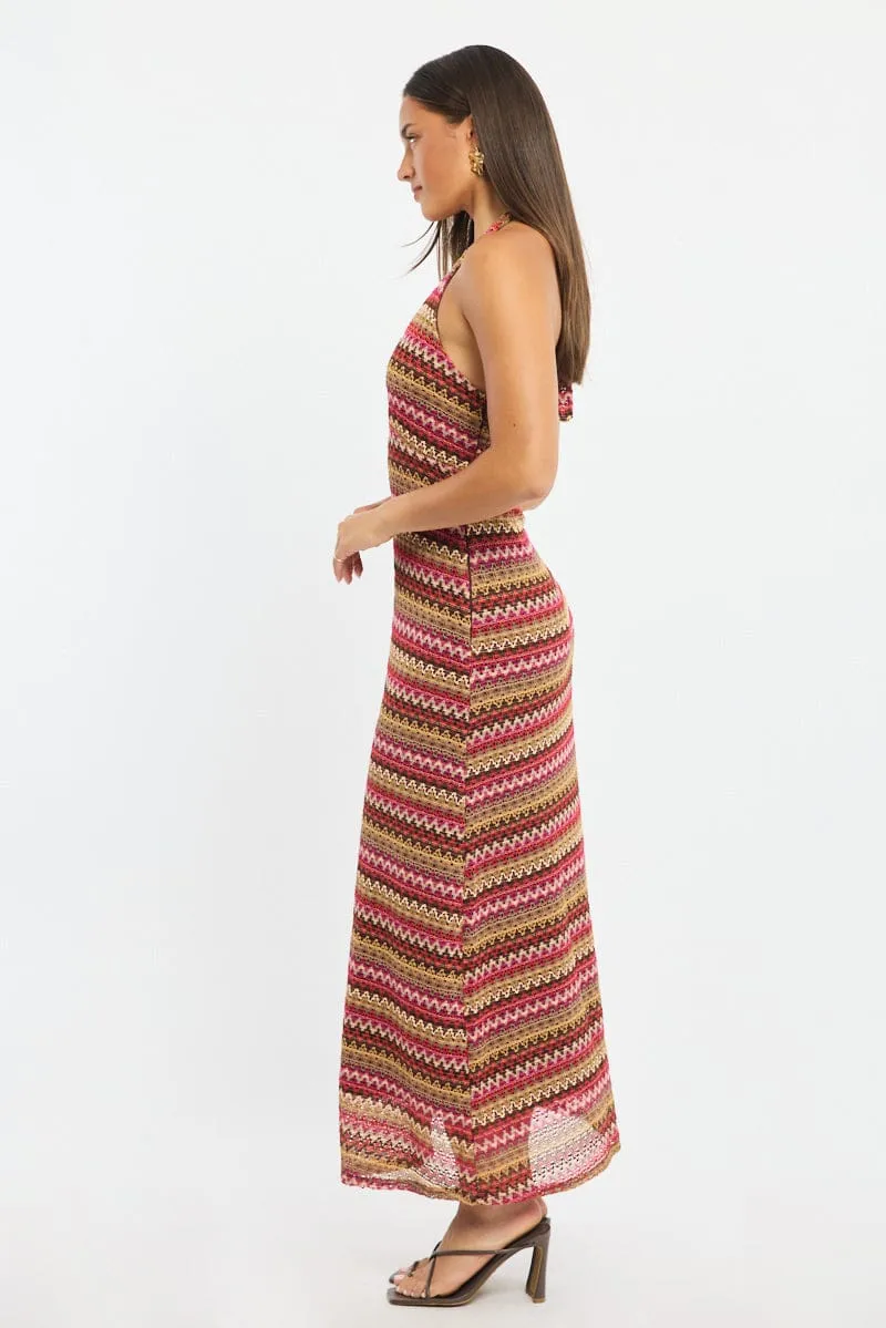 Multi Stripe Midi Dress Halter Neck sold by Ally Fashion product image thumbnail 3