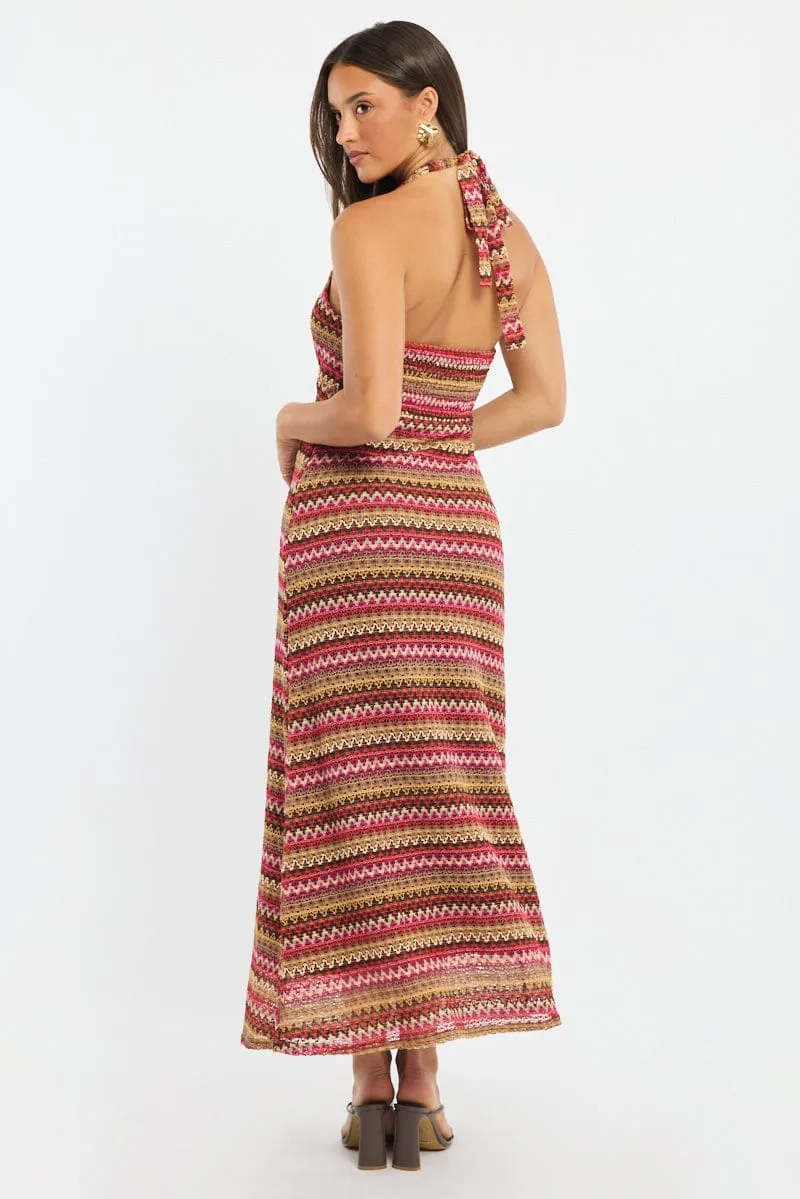 Multi Stripe Midi Dress Halter Neck sold by Ally Fashion product image thumbnail 4