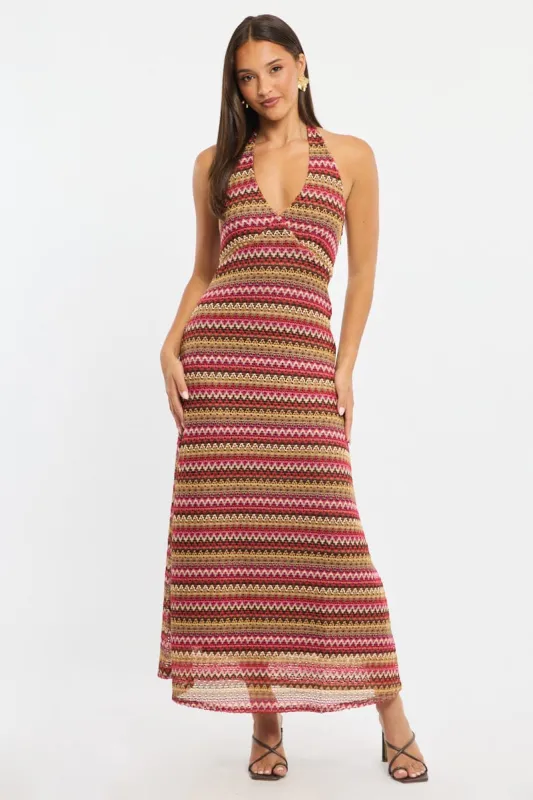 Multi Stripe Midi Dress Halter Neck sold by Ally Fashion