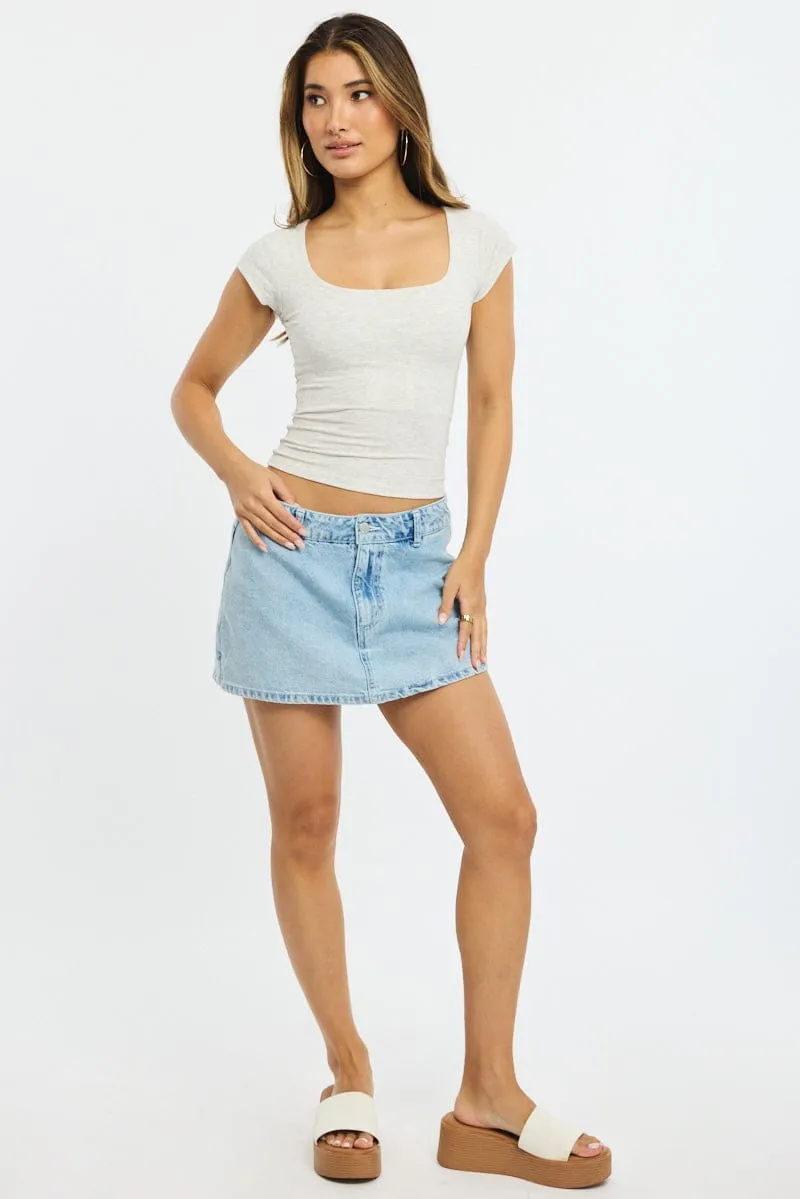 Grey Square Neck T-shirt Cap Sleeve sold by Ally Fashion product image thumbnail 2