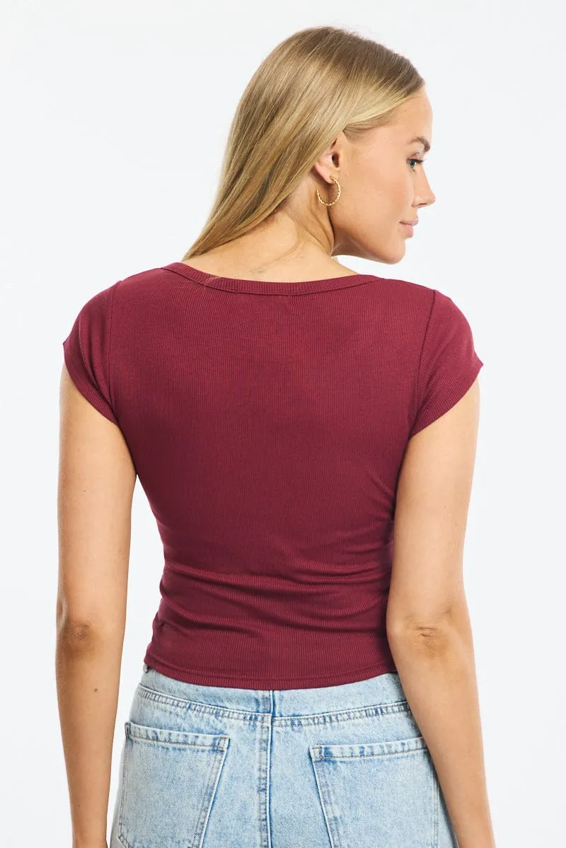Red Button Down Tee Short Sleeve Rib sold by Ally Fashion product image thumbnail 4