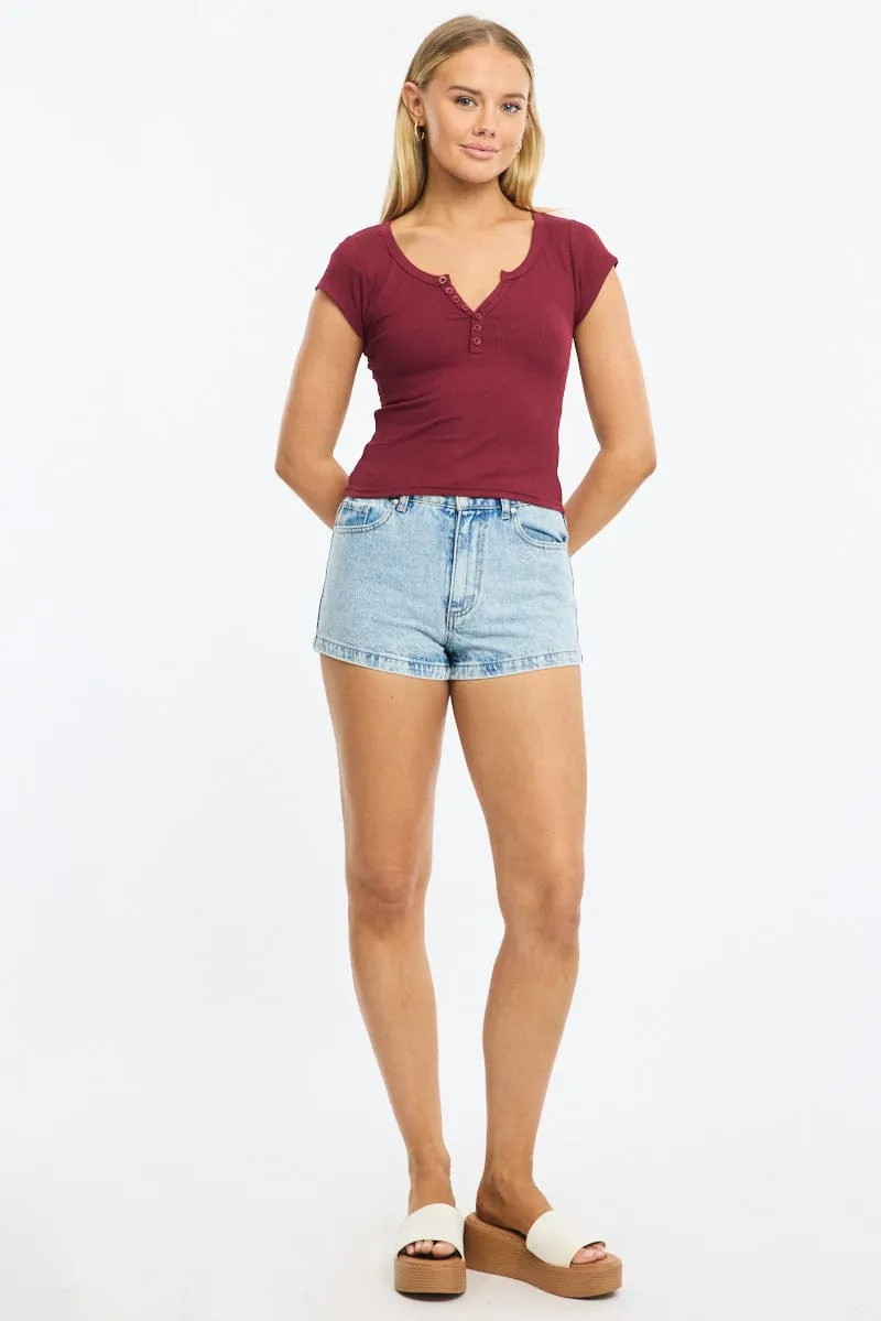 Red Button Down Tee Short Sleeve Rib sold by Ally Fashion product image thumbnail 2