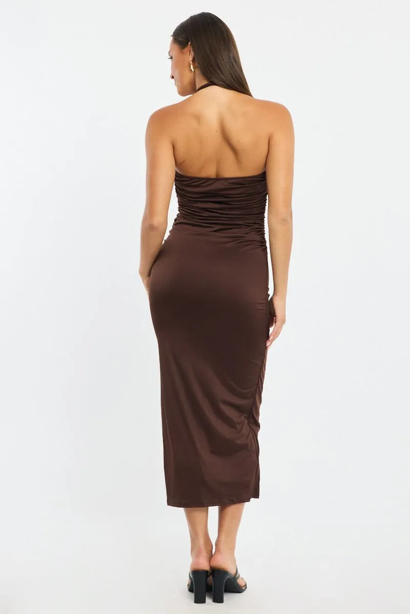 Brown Bodycon Dress Halter Neck sold by Ally Fashion product image thumbnail 4