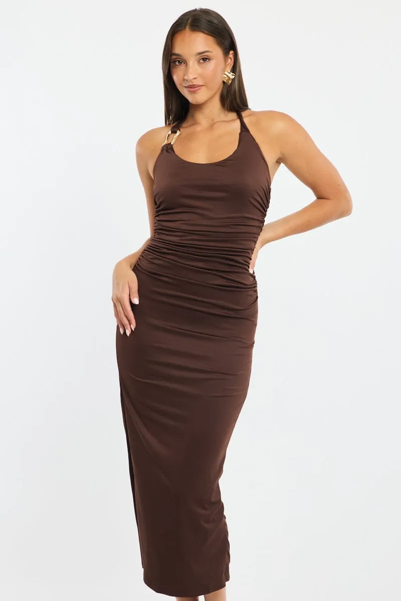Brown Bodycon Dress Halter Neck sold by Ally Fashion product image thumbnail 2