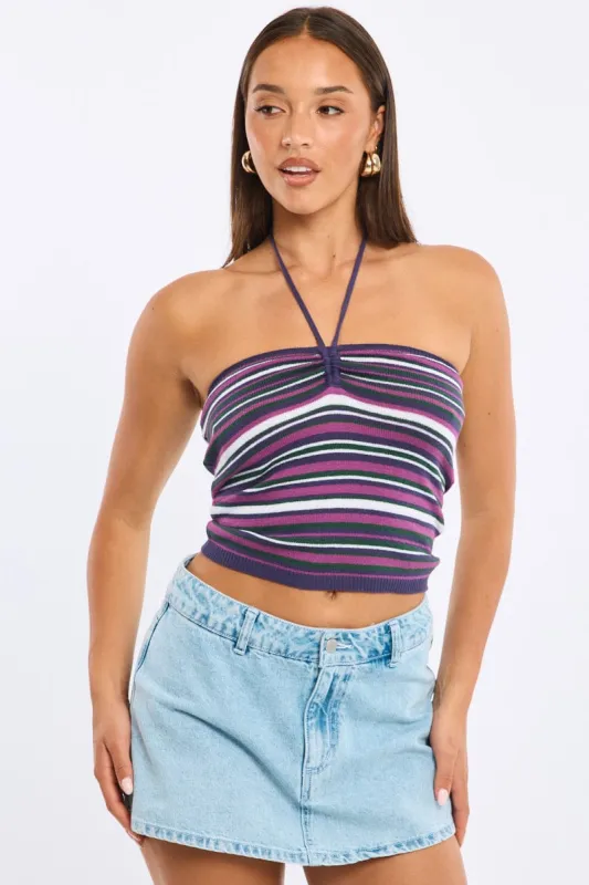 Multi Stripe Knit Top Halter Sleeveless sold by Ally Fashion
